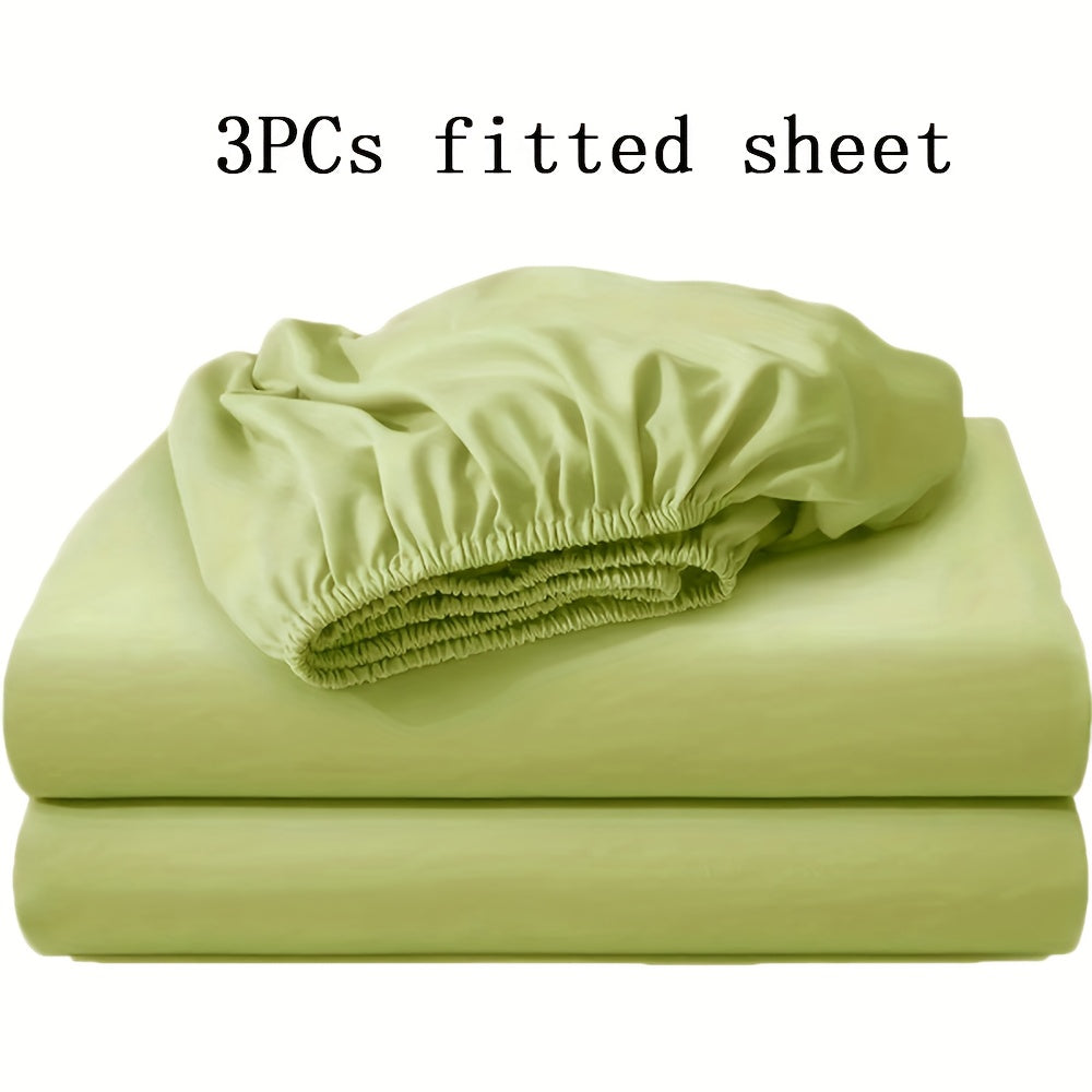 Fitted Sheet Set 3pcs with 2 Pillowcases | Soft Solid Color Bed Sheets Twin Full Queen King