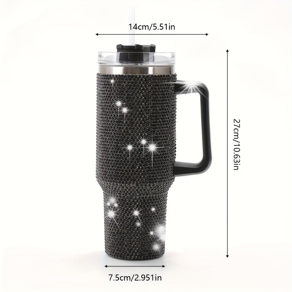 40oz Rhinestone Tumbler Insulated Stainless Steel Travel Cup - Diamond Glitter Design, Hot & Cold Drinks, Multiple Colors, Birthday Christmas Gift