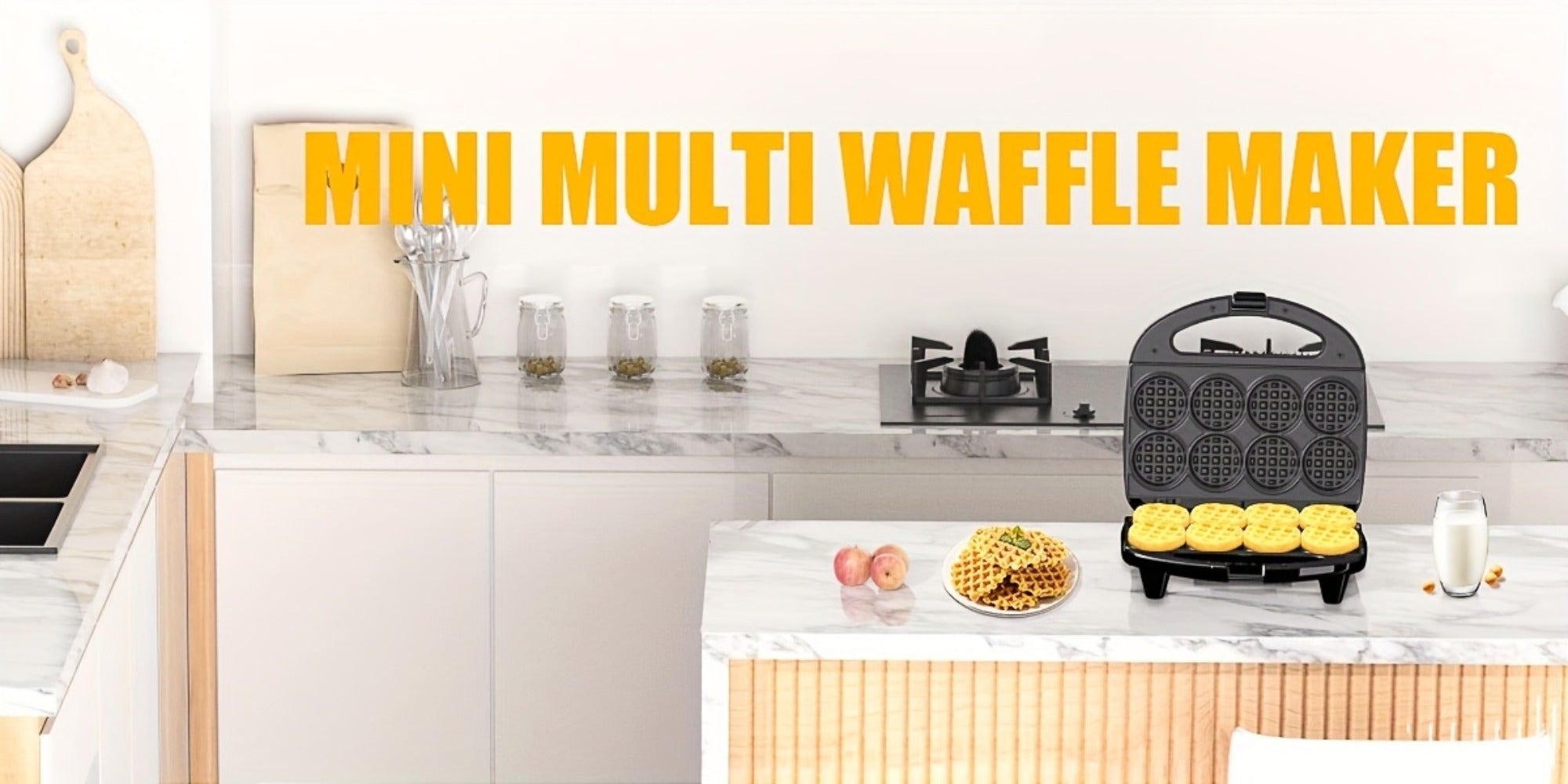 Mini Waffle Maker Machine Makes 8 Bite-Sized 2-Inch Waffles, Dual Non-Stick Aluminum Plates, Cool-Touch Handle, Compact Space-Saving Design for Family Breakfast, Snacks & Desserts