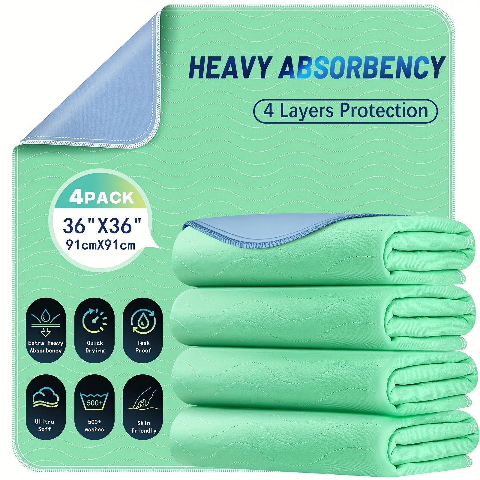 Washable Reusable Underpads 36x36 Inch Extra Heavy Absorbency Waterproof Bed Pads for Adults Kids and Elderly Quick Drying Leak-Proof Mattress Protector Pee Pads for Dogs and Puppies Couch Sofa Floor Protection