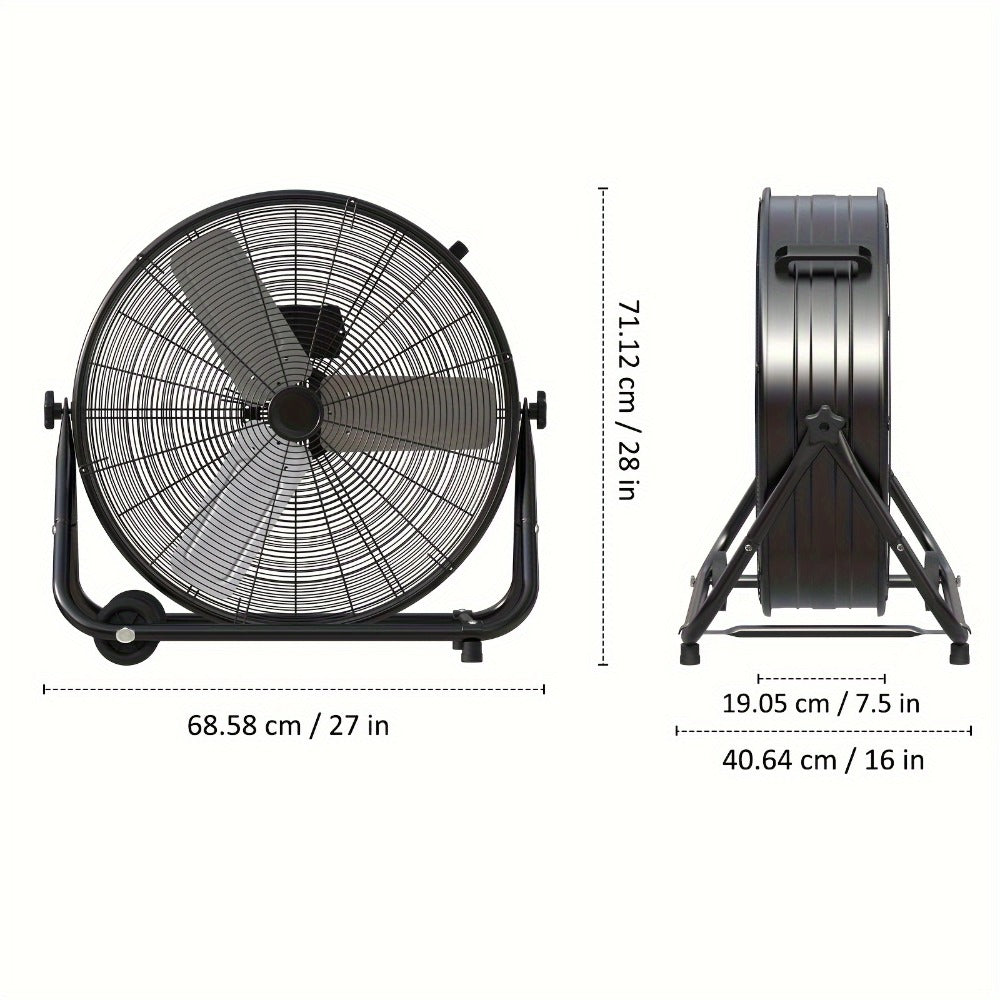 Industrial Drum Fan High Velocity Floor Fan 24 30 Inch | 3-Speed Heavy Duty Metal Air Circulator 360 Tilt Casters ETL Listed | Powerful Warehouse Garage Workshop Patio Commercial Fan | Black Orange Green