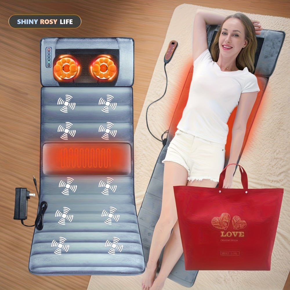 Full Body Shiatsu Massage Mattress ¨C 10-Zone Vibration with Neck Kneading & Hot Compress, 12V Safety Voltage Massage Mat for Back Neck & Waist Relief, Home Relaxation Gift for Men Women