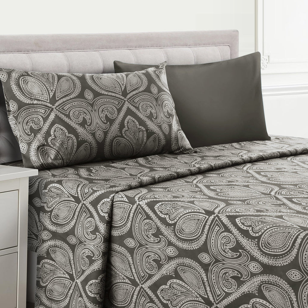 Paisley Bed Sheet Set 4 6 Piece 100% Brushed Microfiber Deep Pocket Fitted Sheet Soft Wrinkle Free Cooling Breathable Twin Full Queen King Cal King