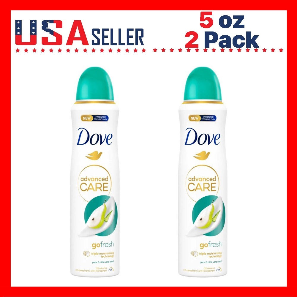 Deodorant Spray for Women 2 Pack ¨C Dove Go Fresh Pear & Aloe Vera 150ml, 48H Fresh Protection, 0% Alcohol, Moisturizing Care, No White Marks, Quick-Dry Aerosol, Long-Lasting Fruity Scent, Daily Use Gym Travel