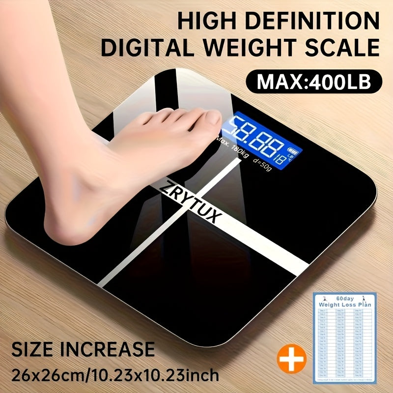 USB Rechargeable Bathroom Scale 400lb ¨C Smart Digital Body Weight Scale, HD LCD & Fahrenheit Temperature Display, kg/lb Switch, Ultra-Wide Platform, USB Charging or Battery Powered, Black & Pink