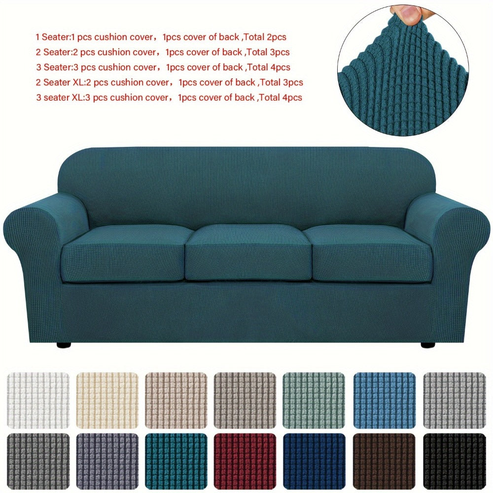 Stretch Sofa Cover Elastic Slipcover Grid Pattern Jacquard Anti-Slip Full Coverage Sofa Protector Machine Washable for 1 2 3 Seater XL Sofa Living Room Bedroom