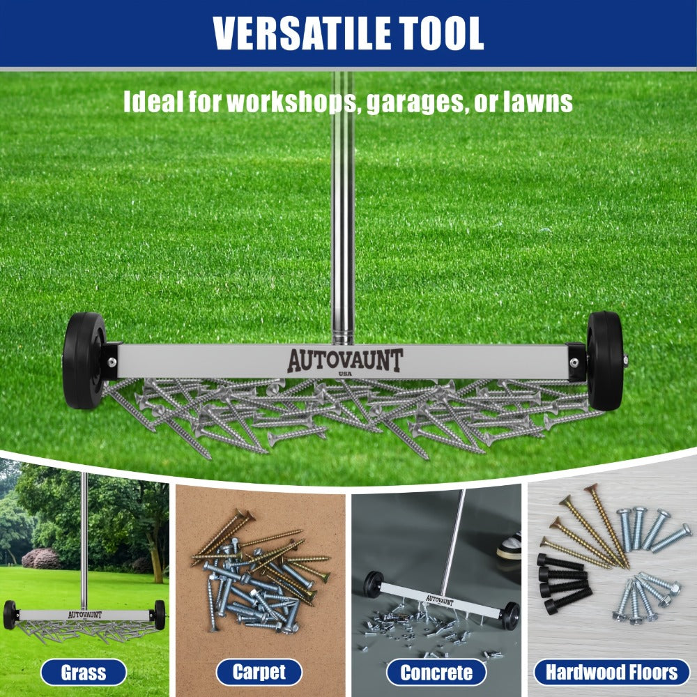 Rolling Magnetic Sweeper 17-Inch with Wheels ¨C Heavy Duty 8.8lb Capacity Telescoping Adjustable Handle 15¨C38 Inch Picks Up Screws Nails Nuts for Garage Workshop Construction