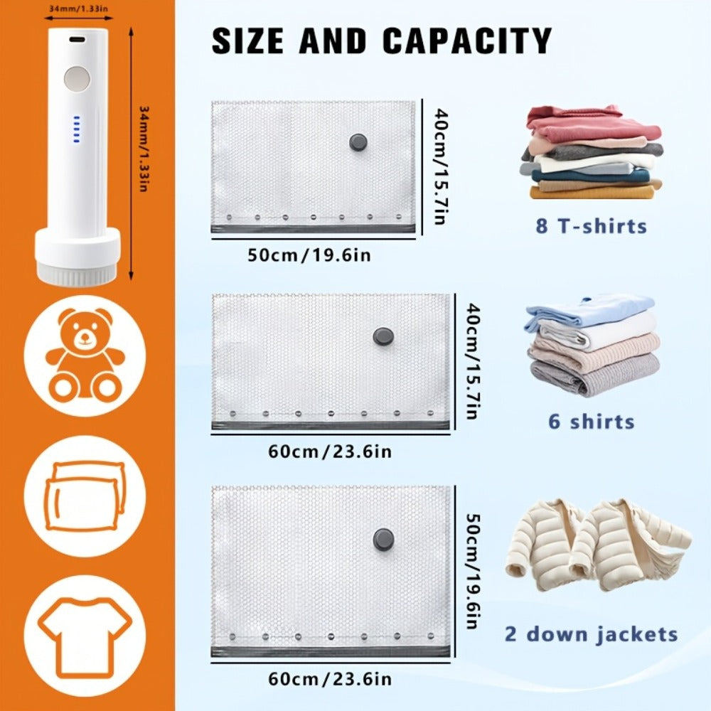 Vacuum Storage Bags with Electric Pump USB Wireless Space Saving Compression Bags for Clothes Blankets Duvets Pillows Bedding Travel Camping Wardrobe Organizer