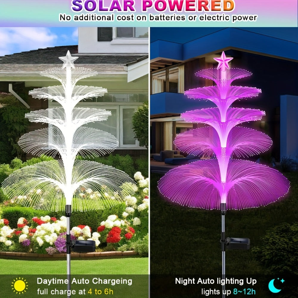 Solar Christmas Tree Lights Fiber Optic Star, 7-Color LED IP65 Waterproof Garden Stake Lights ¡ª 2 or 5 Layer Star for Lawn, Pathway, Patio & Holiday Decor | 2, 4 or 6 Pack