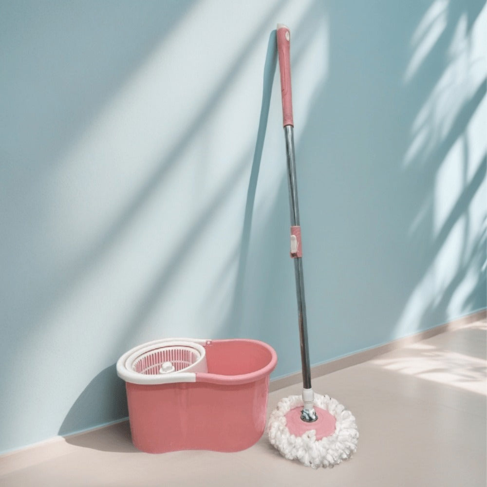 Spin Mop and Bucket with Wringer Set ¨C Pink 360¡ã Spinning Floor Mop System with 4 Microfiber Replacement Heads & Stainless Steel Adjustable Handle for Home Floor Cleaning