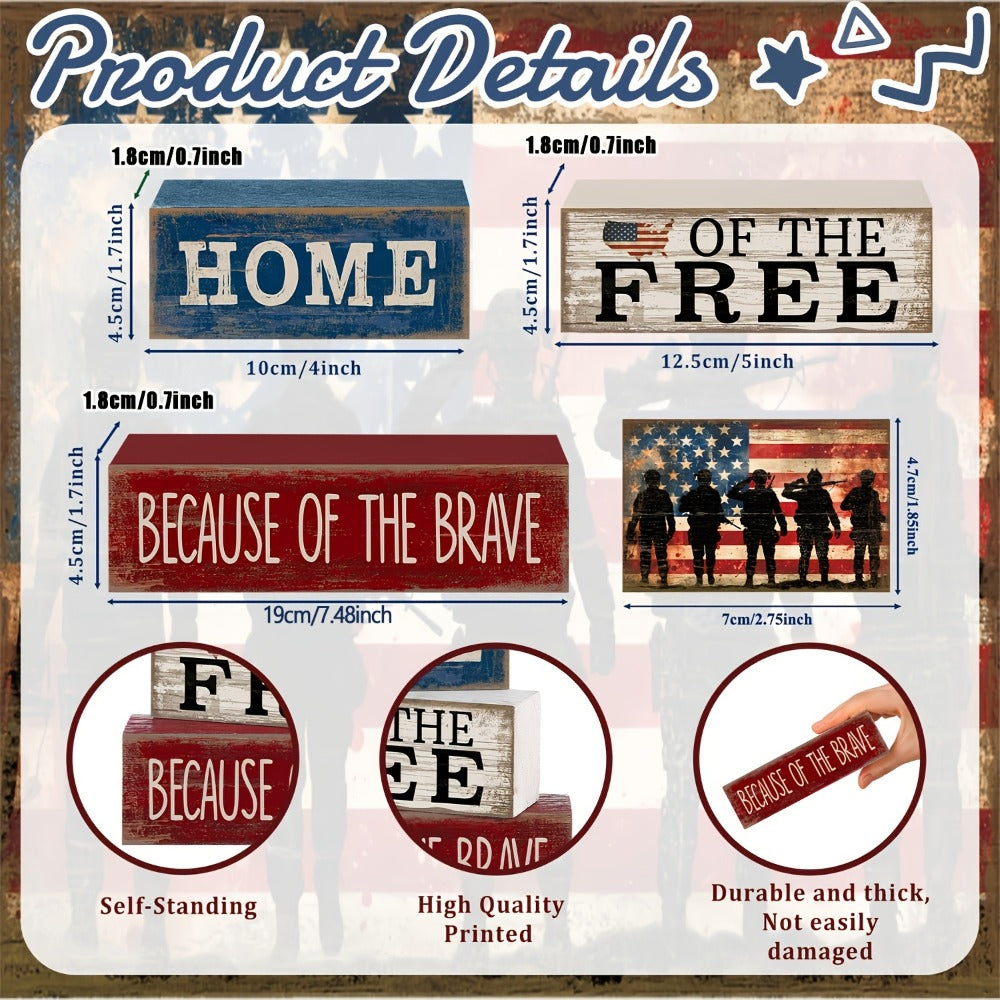 4th of July Tiered Tray Decor ¨C Patriotic Wooden Table Centerpiece with American Flag Signs for Independence Day, Memorial Day & Rustic Farmhouse Home Decor