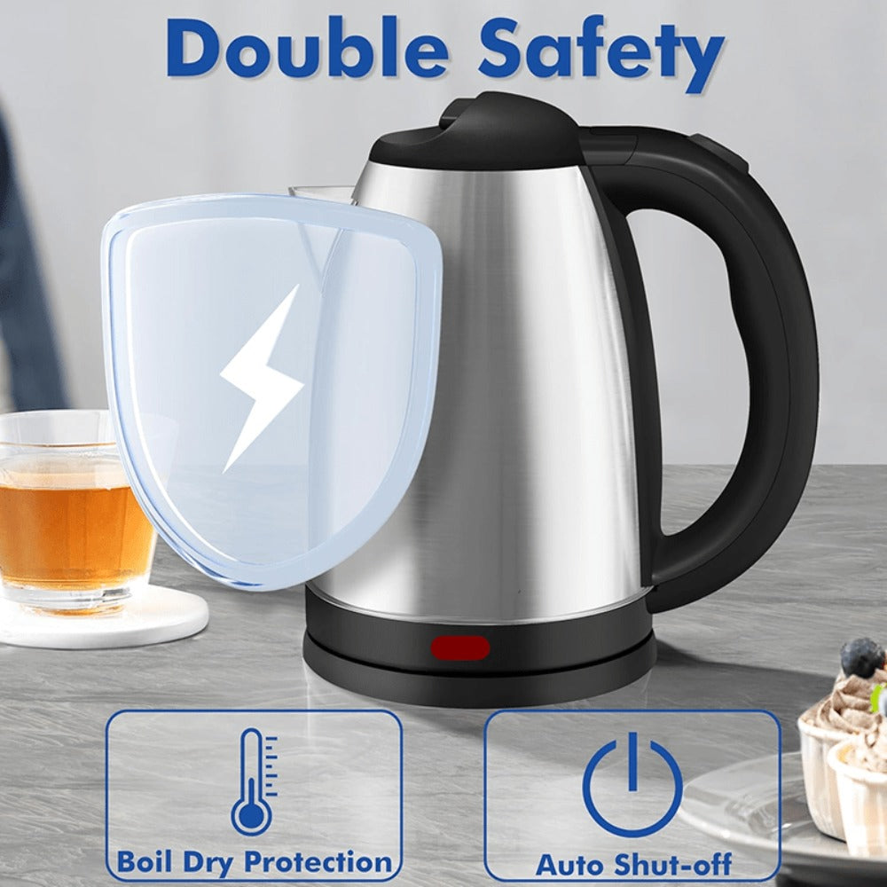 Electric Kettle Stainless Steel 2L Large Capacity - 1000W Fast Boiling Water Kettle with Seamless Interior Safe Odor-Free Design for Family Kitchen Gatherings 67.63oz Black