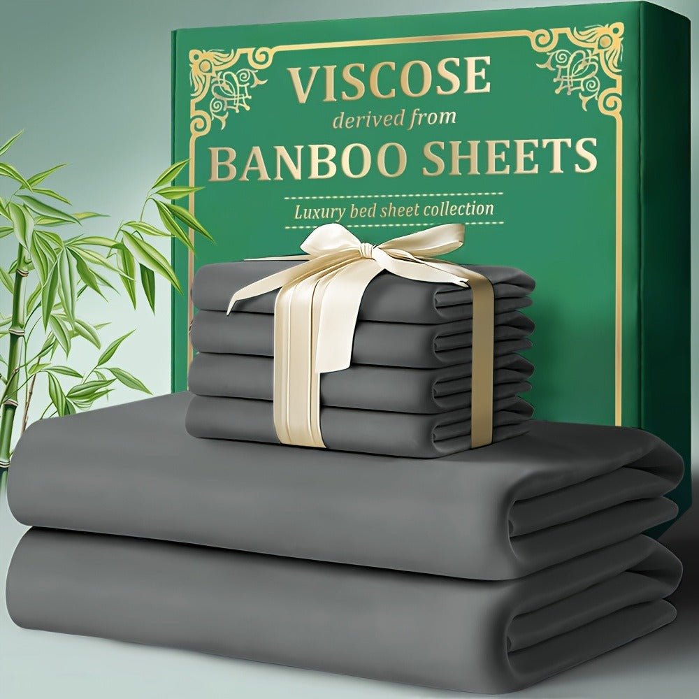 Bamboo Fitted Sheet Set 4-Piece Deep Pocket 18¡±-24¡±, 2200TC Ultra-Soft Cool Breathable Bed Sheets, Anti-Shrink Fade-Resistant, Ideal for Hot Sleepers