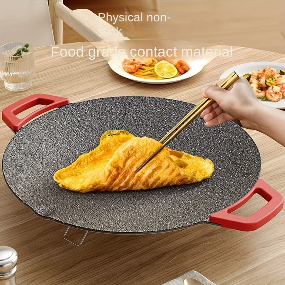 Korean BBQ Grill Pan ¨C Round Non-Stick Multi-Functional Electric Grill Pan with Red Handle & Adjustable Settings, Home & Outdoor BBQ Pot for Family Gatherings, Available in 14.17¡± & 15.75¡±