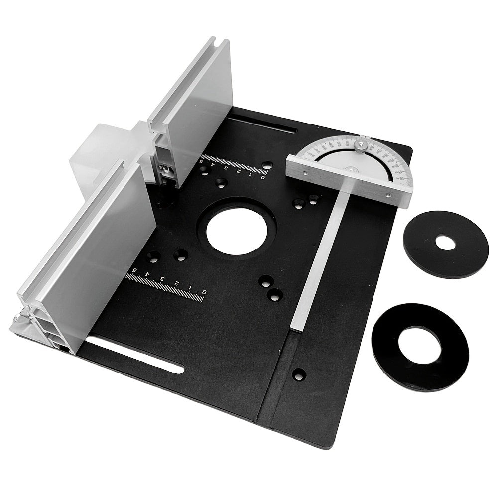 Aluminum Router Table Insert Plate with Fence & Miter Gauge - Precision Woodworking Tool, Dual Function Design, No Electricity Required, Compatible with Standard Router Tables for DIY & Cabinet Making