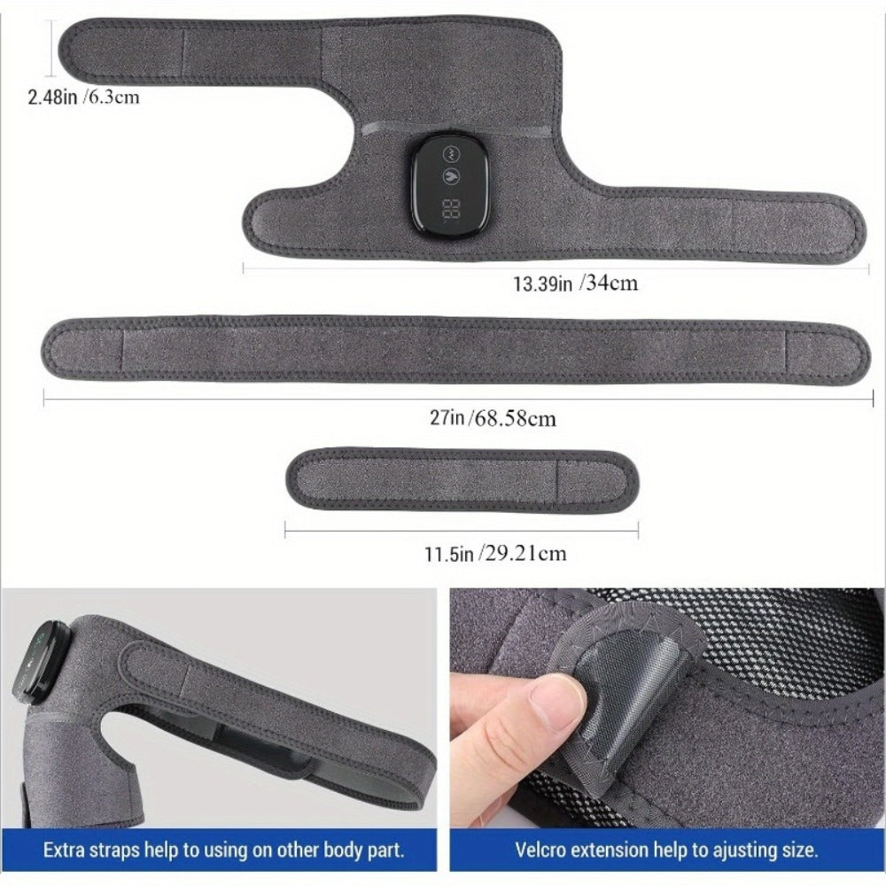 Heating Knee Massager 3-in-1 Wireless Vibrating Knee Brace - Electric Heating Pad with Vibration Massage for Knee, Shoulder & Elbow Pain Relief, Universal Fit, Gray
