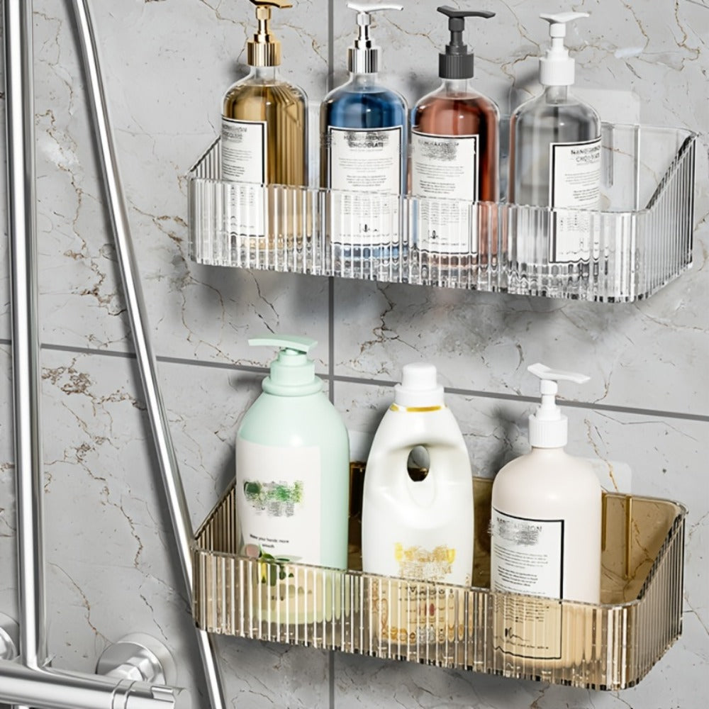 Wall Mounted Bathroom Shelf Storage Rack Organizer - Plastic Hanging Tray Basket Shampoo Shower Gel Holder | Gray Amber Green | Bathroom Storage and Organization Accessories