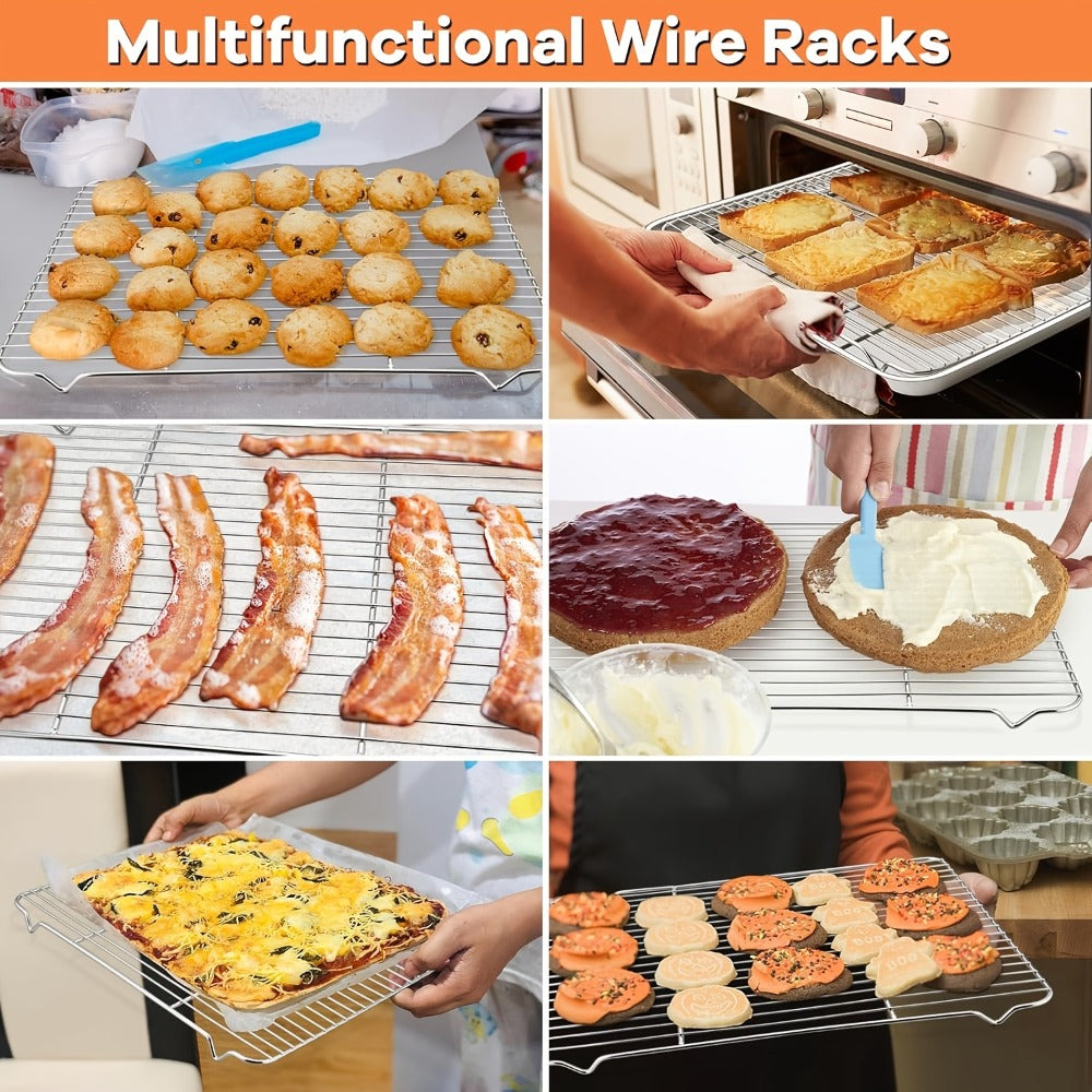 Cooling Rack 2pcs, Heavy Duty Carbon Steel Baking Rack for Cookies, Cakes and Roasting, Oven Safe Wire Rack for Grilling Turkey, Fits Standard Baking Sheet, for Home and Commercial Kitchen Use