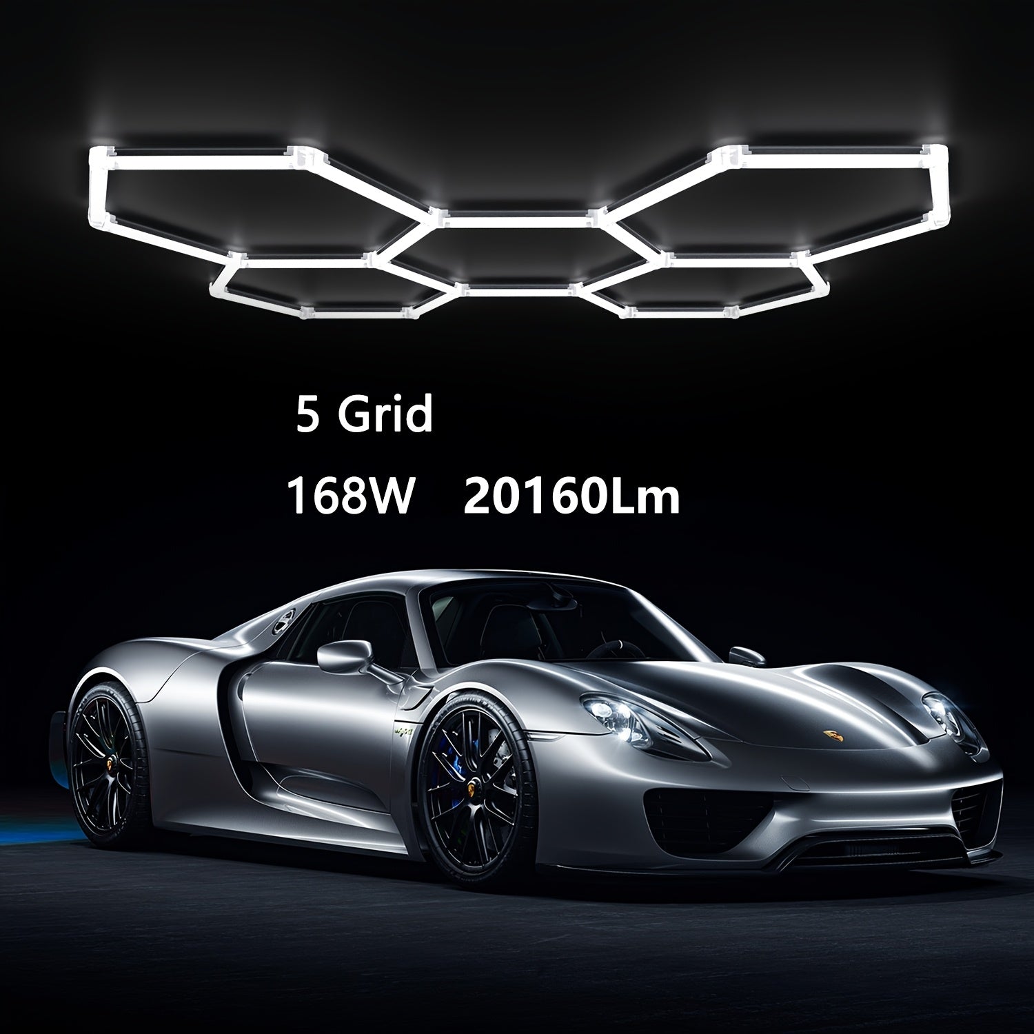LED Hexagonal Garage Light 6500K ¨C Super Bright Daylight White Shop Light 42W¨C620W for Auto Detailing, Warehouse, Workshop, Basement & Gym (1 to 32 Grids, Hex Frame Available)