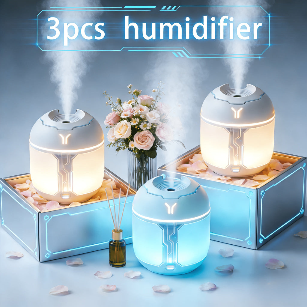 Aroma Humidifier Set of 3 with Soft LED Night Light | Quiet Mini Humidifier Pack, Adjustable Mist, Room Air Freshener for Bedroom, Living Room & Office | Holiday Gift Set White & Green