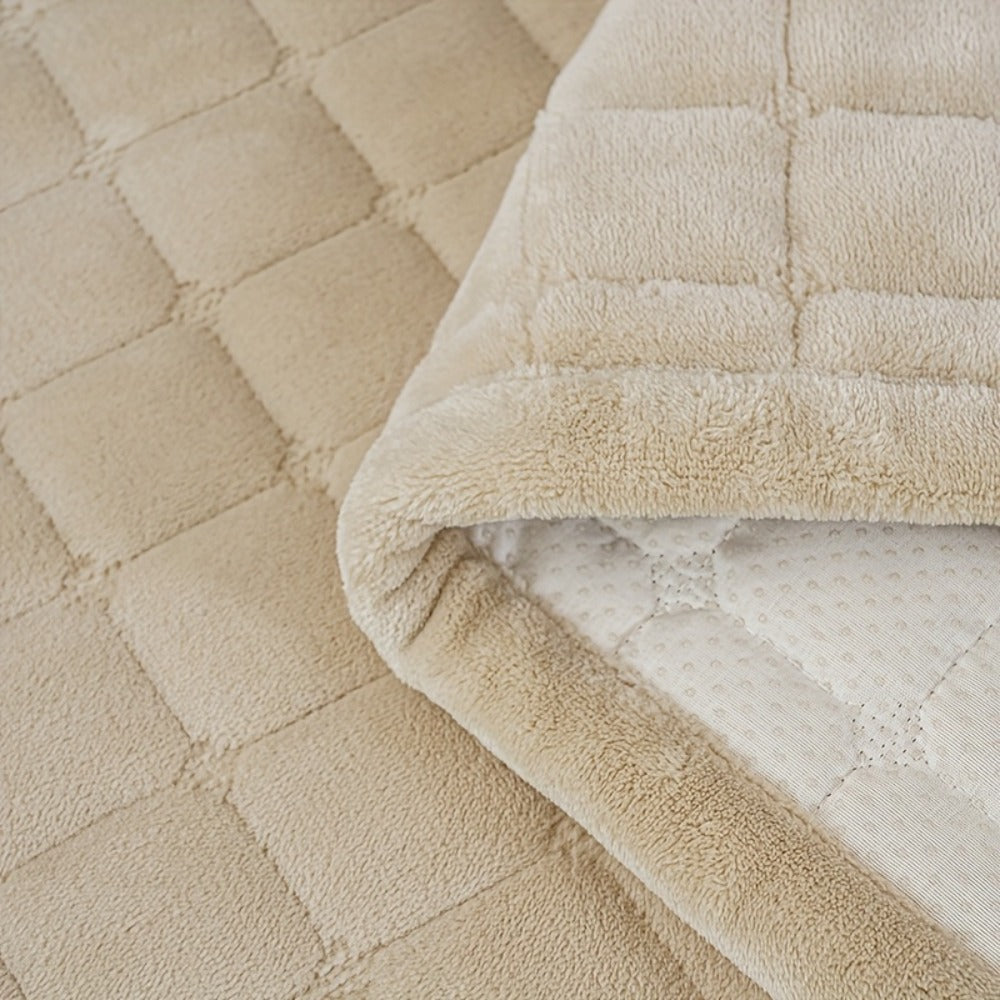 Sofa Cushion Cover Flannel Non-Slip Bohemian Style Soft Plush Couch Cover - Machine Washable Solid Color Slipcover for 2/3/4-Seater Sofa Living Room Bedroom Office, Coffee Gray White, Easy Care
