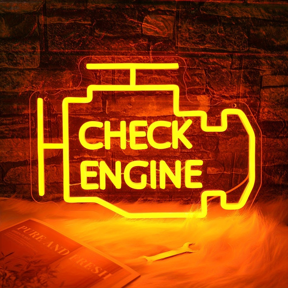 Check Engine Neon Sign ¨C LED Dimmable USB Powered Neon Light for Garage Wall Decor, Car Repair Shop, Workshop, Man Cave, Game Room, Bedroom & Car Party Decorations (Yellow / Multi-Color Options)