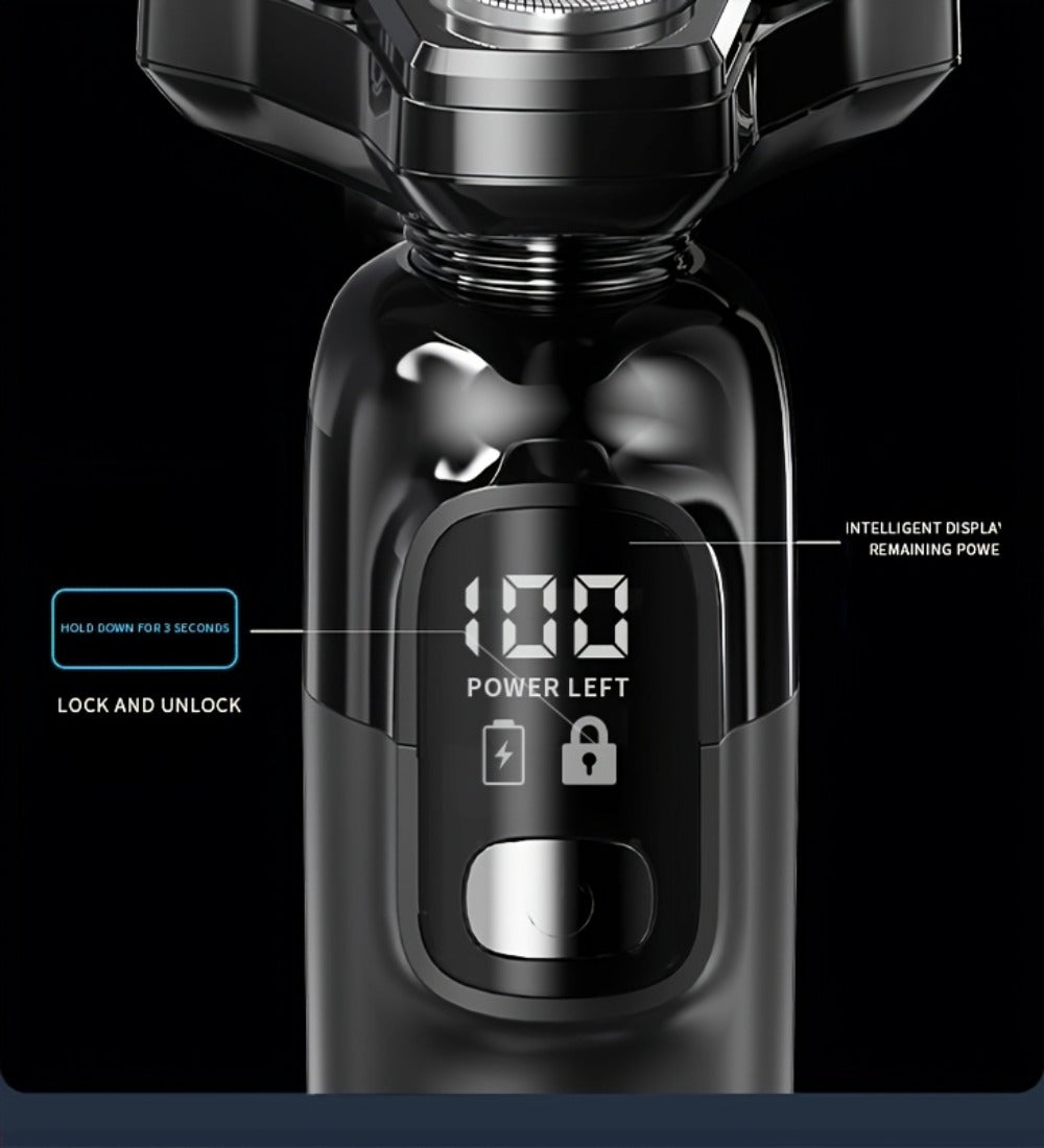 Rotary Shaver for Men 3-in-1 Cordless Rechargeable Electric Razor - Floating Head Wet Dry Shaver, 800mAh Lithium Battery, LED Display, Nose Hair & Sideburns Trimmer, Father's Day Gift