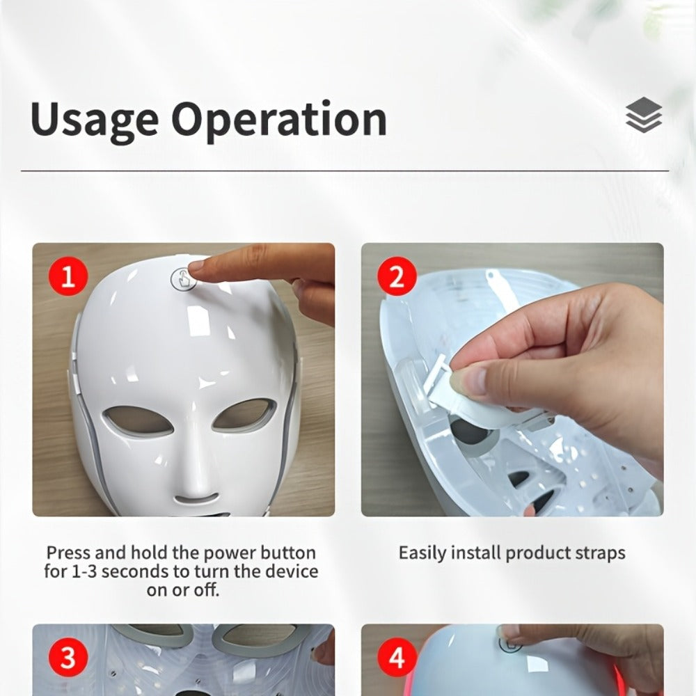 LED Light Therapy Facial Mask 7-Color USB Rechargeable ¨C Face Neck Anti-Aging Acne Rejuvenation Skincare Device, Beauty Instrument Gift for Women, Valentine's Day Mother's Day Birthday
