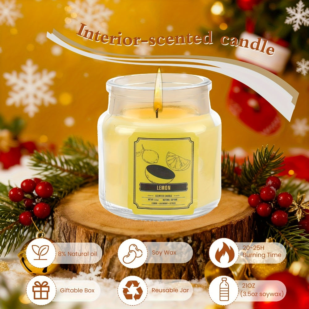 Scented Candles Set 6pcs Soy Wax Candles for Home 3.5oz Each 120 Hour Burn, 6 Fragrance Gift Set Jasmine Eucalyptus Lavender Vanilla Rose Lemon for Thanksgiving Christmas Mother's Day Birthday Gift