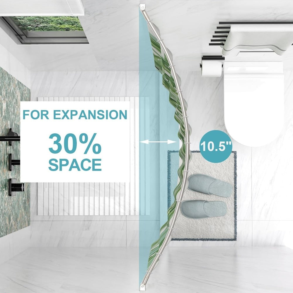 Curved Shower Curtain Rod Adjustable 43-72 Inch - Rustproof Aluminum Tension Mount No Drilling Extra Space Shower Rod for Bathtub Stall | Black Bronze Chrome Brushed Nickel | Bathroom Hardware Upgrade