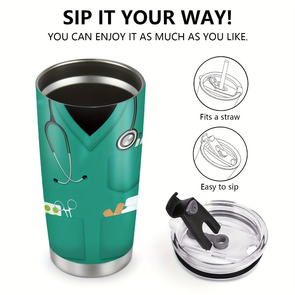 Nurse Tumbler 20oz Stainless Steel Double Wall Vacuum Insulated Travel Mug with Lid Leak-Proof Oval Water Bottle Funny Nurse Design Gift for Nurses Doctors Healthcare Workers Christmas Valentine Appreciation