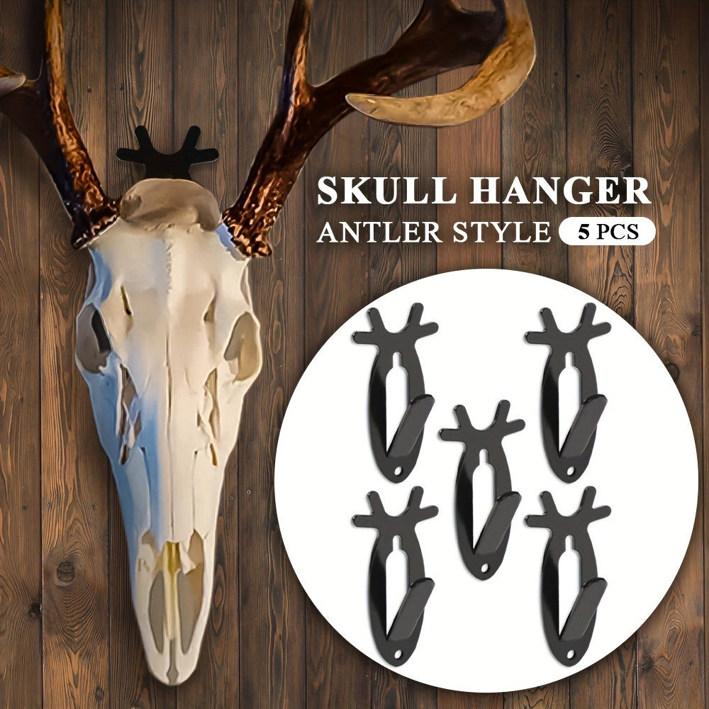 Deer Head Wall Hooks Set of 5 | Rustic Antler Wall Mount Coat Hook | Heavy Duty Steel | Entryway Bedroom Bathroom Balcony Home Decor