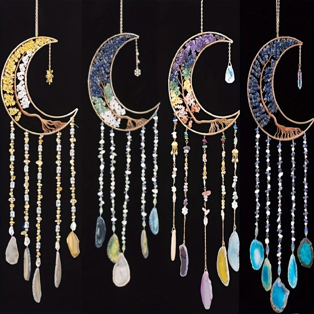 Dreamcatcher Moon Suncatcher Wall Hanging ¨C Handmade Boho Wind Chime Pendant for Indoor Outdoor Garden, Courtyard & Party Decor ¨C Christmas & Birthday Gift