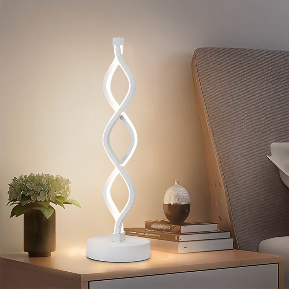 Spiral LED Table Lamp ¨C Modern Minimalist Wave Dimmable Desk Lamp, 3 Color Temperatures, USB Charging, Metallic Base, Creative Curved Night Light for Bedroom Living Room Office Study (1pc / 2pc / Wooden)