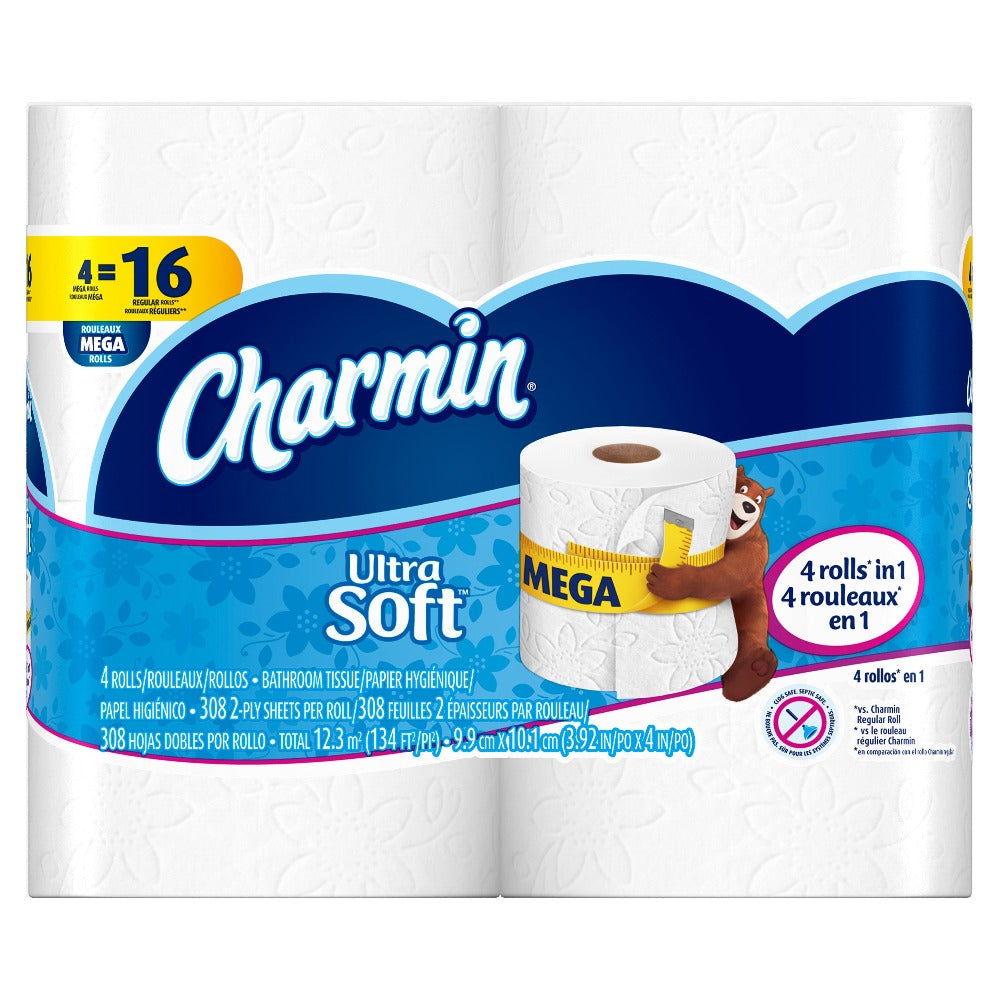 Charmin Ultra Soft Toilet Paper Mega Roll - 2-Ply 200 Sheets per Roll, Soft & Strong Bath Tissue, Available in Mega, Double, 16ct, 30ct, 328ct Bulk Pack Options for Home, Office & Commercial Use