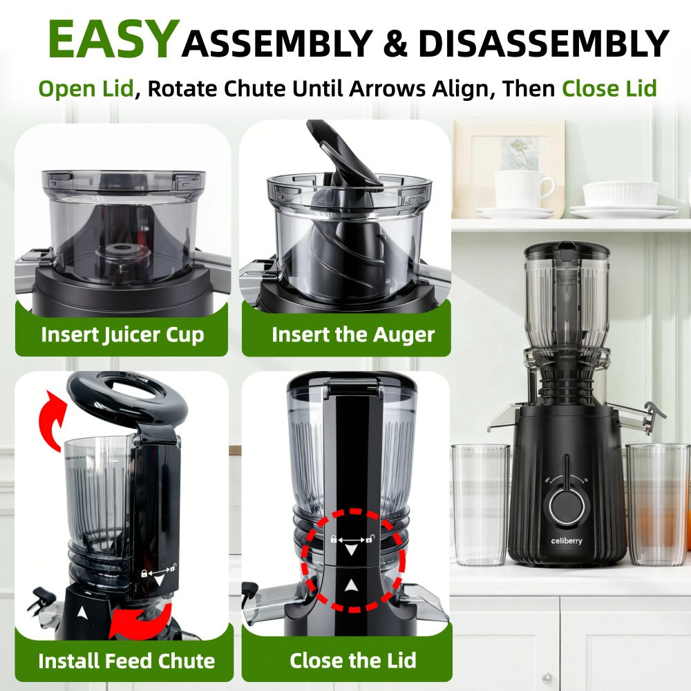 Masticating Juicer Cold Press - 4.25¡± Wide Feed Chute Auto-Feed Slow Juicer for Whole Fruits & Vegetables, 98% Juice Extraction, Quiet Motor, Easy to Clean, Compact for 1-2 People, Multiple Colors