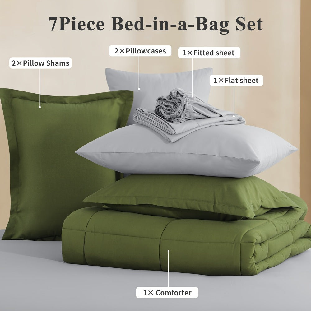 7 Piece Comforter Set Luxury Soft Fluffy Bedding All Season Bed in a Bag with Comforter Fitted Sheet Flat Sheet Pillowcases Hypoallergenic Breathable Easy Care Queen King Twin XL Full