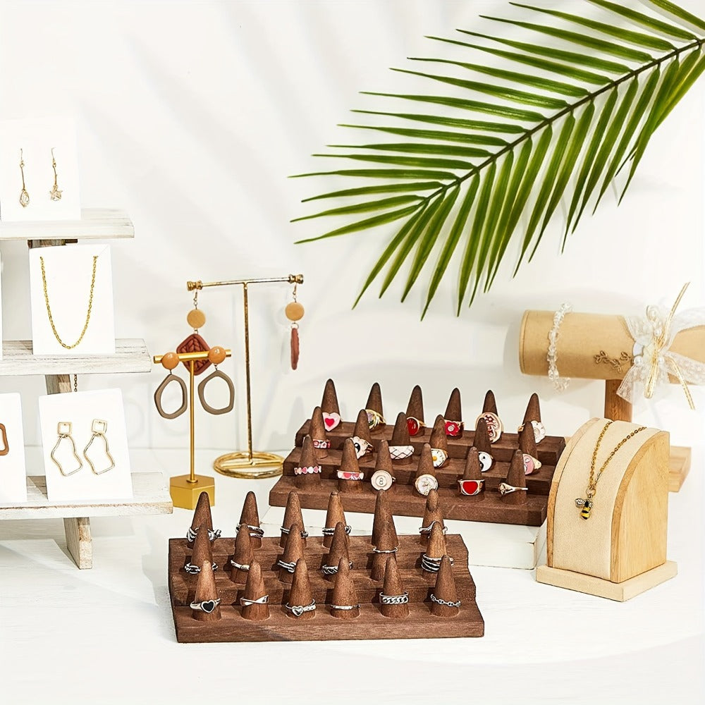 Solid Wood Ring Display Stand ¨C 2-Tier 12-Ring & 3-Tier 18-Ring Jewelry Tower Holder for Rings, Earrings & Accessories, Countertop Organizer for Bedroom Dresser, Vanity & Jewelry Store Display