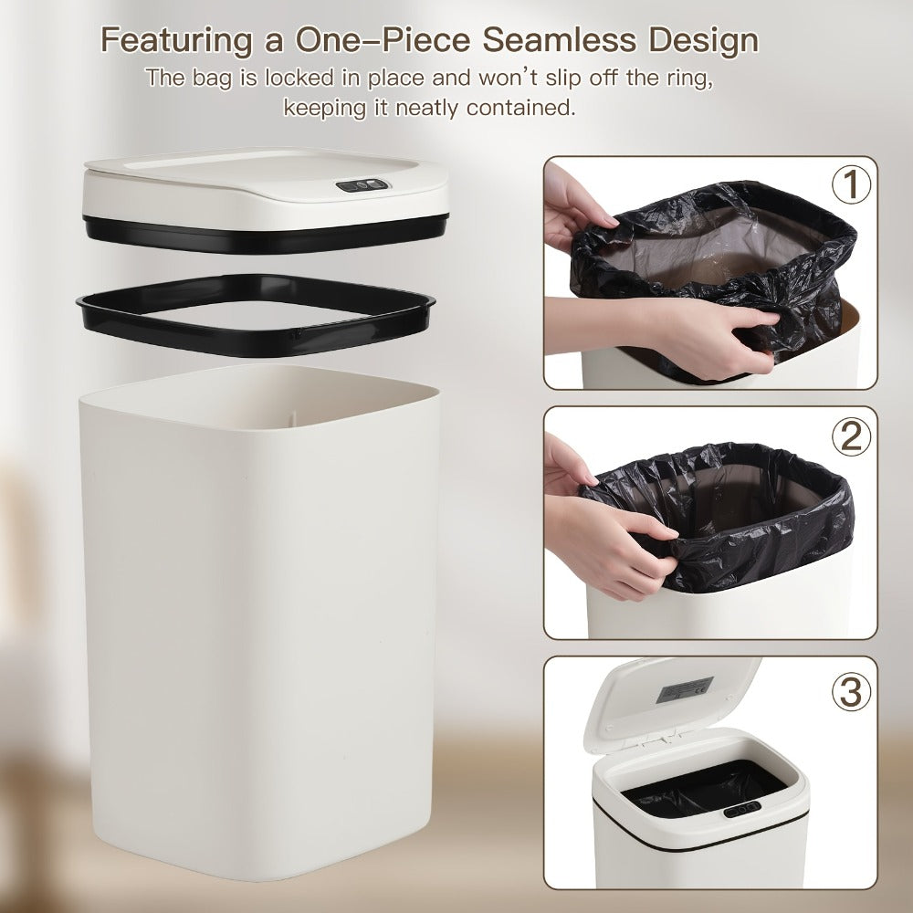 Motion Sensor Trash Can Touchless ¨C Smart Hands-Free Trash Bin with Sealing Lid & Odor-Blocking Technology, Trash Bag Fixing Ring, Easy Clean Durable Design for Kitchen, Office & Bathroom