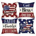 Patriotic Throw Pillow Covers 4pcs Set American Flag USA Freedom Memorial Day Decorative Cushion Covers for Sofa Living Room Outdoor Farmhouse Home Decor 18x18in Polyester No Insert