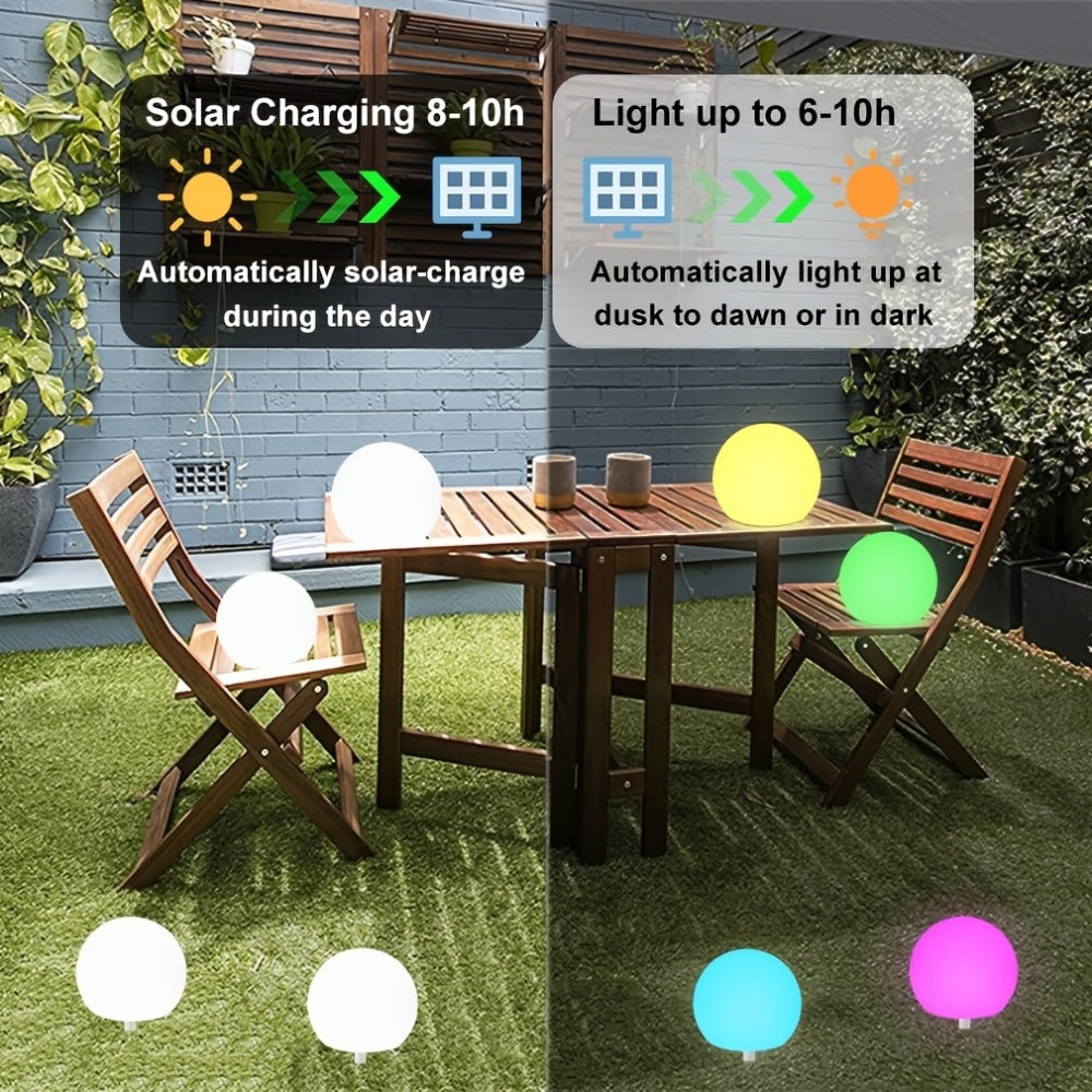 Solar Globe Lights Outdoor 8 Inch RGB Color Changing 16 Colors Remote Control Waterproof Garden Ball Light for Patio Yard Lawn Pool Pathway Party Decor