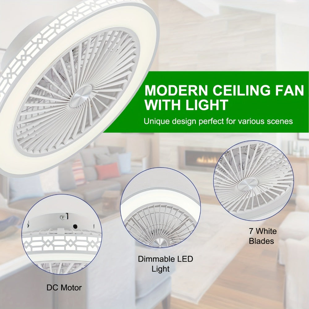 LED Ceiling Fan with Light 20 Inch Modern Flush Mount Adjustable Color Temperature 3000K to 6500K Reversible Airflow for Bedroom Office Study Indoor Spaces