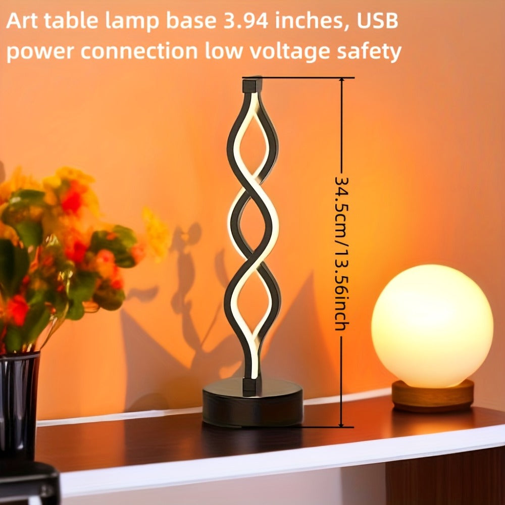 Spiral LED Table Lamp ¨C Modern Minimalist Wave Dimmable Desk Lamp, 3 Color Temperatures, USB Charging, Metallic Base, Creative Curved Night Light for Bedroom Living Room Office Study (1pc / 2pc / Wooden)