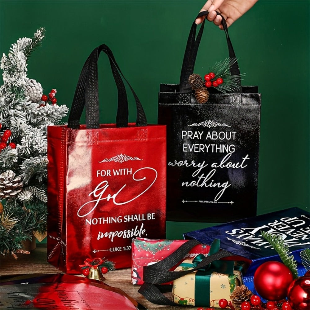Christian Gift Bags Bulk 48pcs with Handles | Bible Verse Religious Gift Bags Medium Size | Reusable Church Bags for Father's Day, Baptism, Wedding, Party Favors, Church Visitors | Bright Mixed Colors
