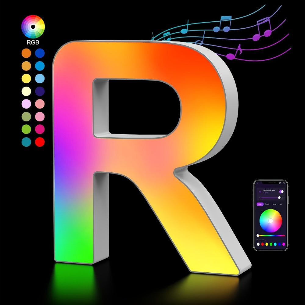 LED Letter Lights Music Sync - Colorful Flashing Marquee Alphabet Lights for Room Decor, Party, Bedroom, Festival & Camping, Numbers 0-9 & A-Z & Symbols Available, Night Light Wall Decoration