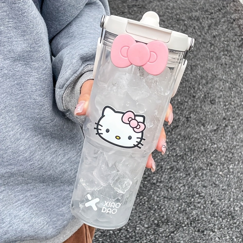 Hello Kitty Water Bottle with Straw 30 Oz ¨C Large Capacity Cartoon Tumbler for Women & Girls ¨C Portable Outdoor Sports Cup with Bow & Sticker ¨C Cute Kawaii Plastic Drinkware Gift