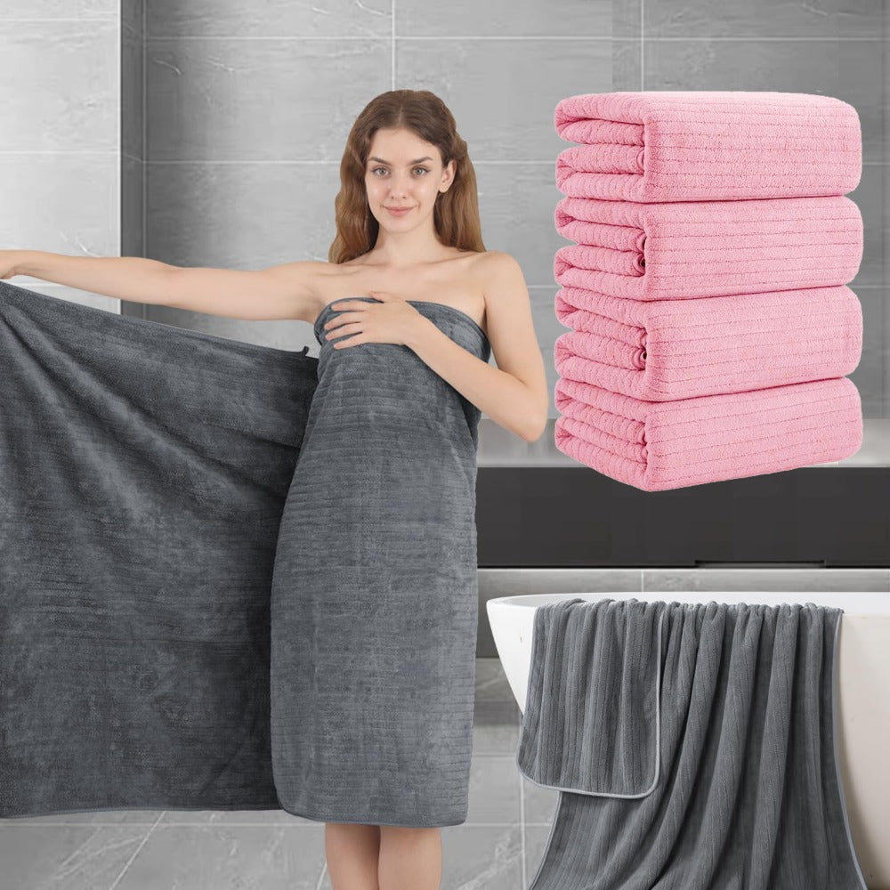 Extra Large Bath Sheet Set 4 Pack 35x70 Inch - Ultra Soft Fluffy Premium Microfiber Highly Absorbent Quick Dry Oversized Shower Towel | Grey Navy Blue Pink Black Multi | Bathroom Hotel Spa Gift