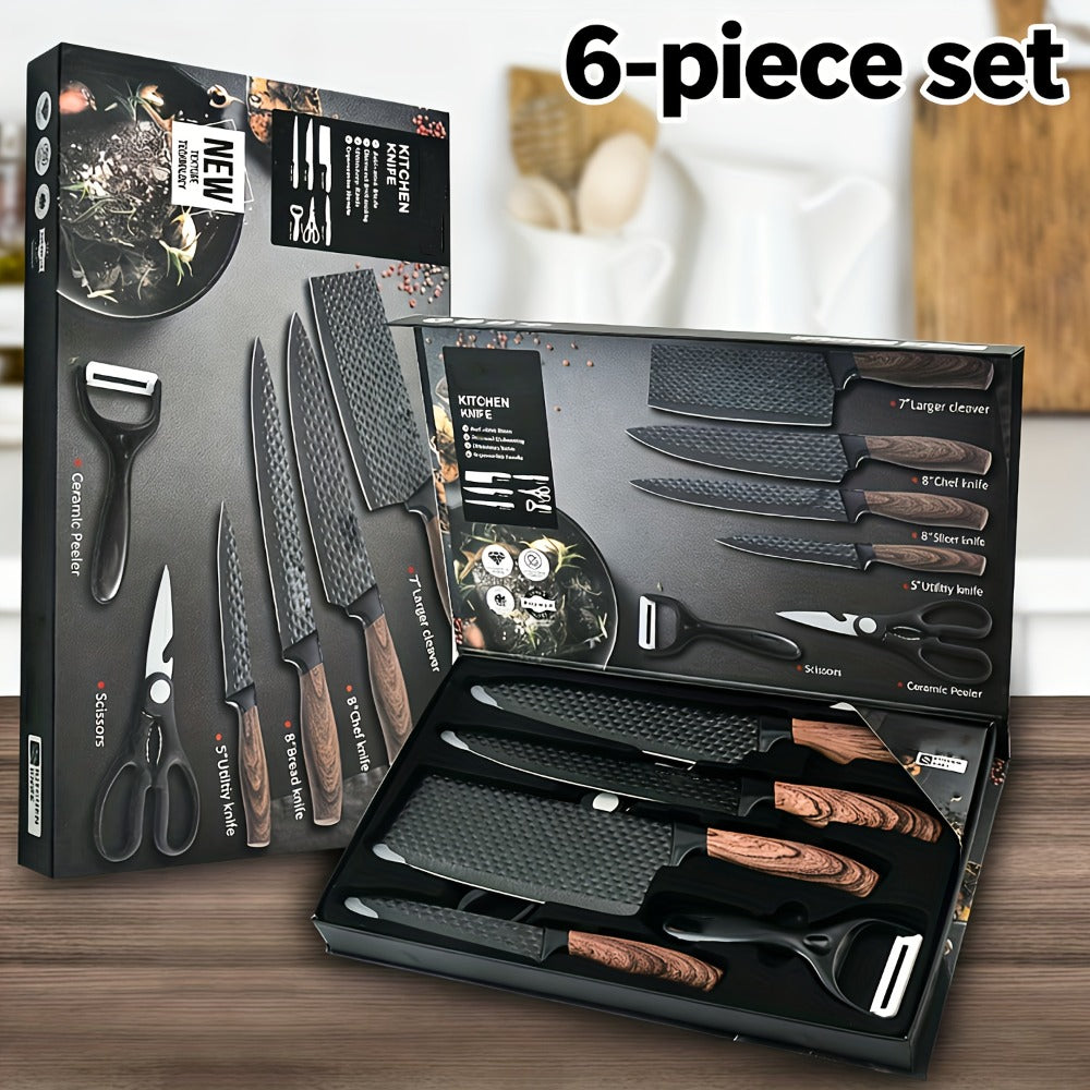 Kitchen Knife Set 6 & 7-Piece High-Carbon Stainless Steel with Ergonomic Wooden Handles ¨C Ultra-Sharp Chef's Knife, Peeler & Scissors
