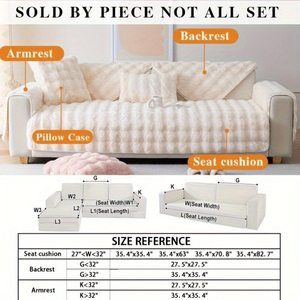 Faux Rabbit Plush Sofa Cover Winter Warm Thickened Anti-Slip Pet Friendly Cushion Protector for Living Room Bedroom Office 1 2 3 4 Seater