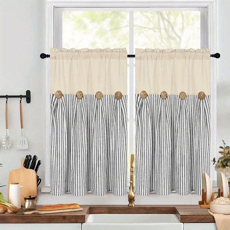 Bohemian Striped Patchwork Curtains, Semi-Sheer Rod Pocket Window Curtains for Bedroom Living Room Kitchen Cafe, Country Cottage Style, 1 or 2 Panels, Multiple Colors & Sizes